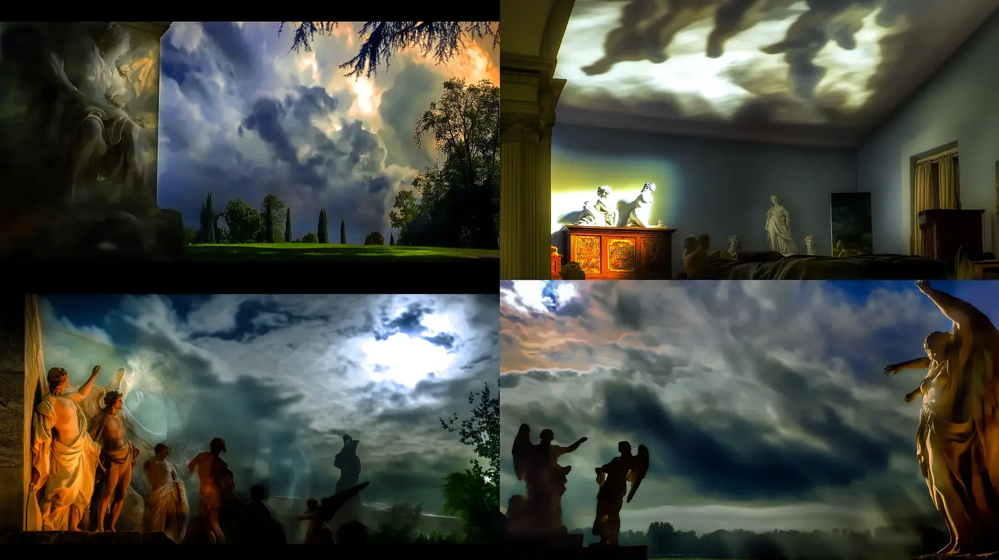 Sublime Romanticism and Baroque Fusion with Evocative Cloudscapes - Midjourney sref style