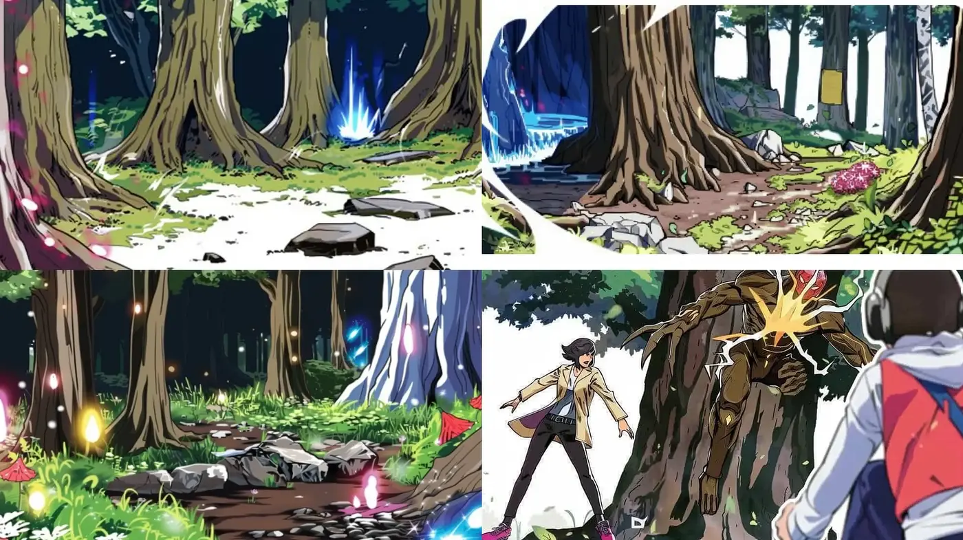 Ethereal Woodland Anime Inspiration with Vivid Tones and Dynamic Shading - Midjourney sref style