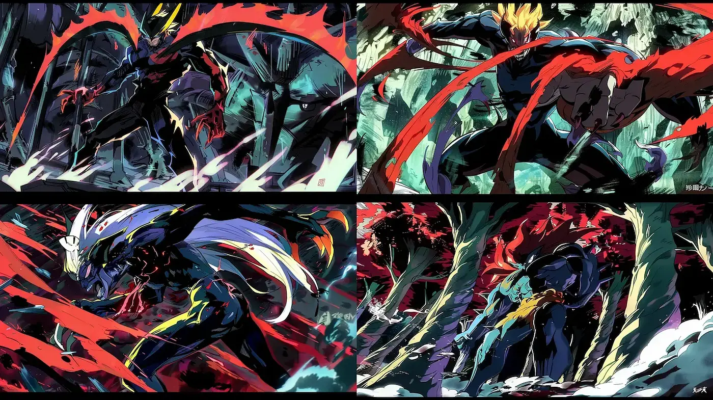 Dynamic and Bold Anime-Inspired Action Style with Fluid Motion - Midjourney sref style