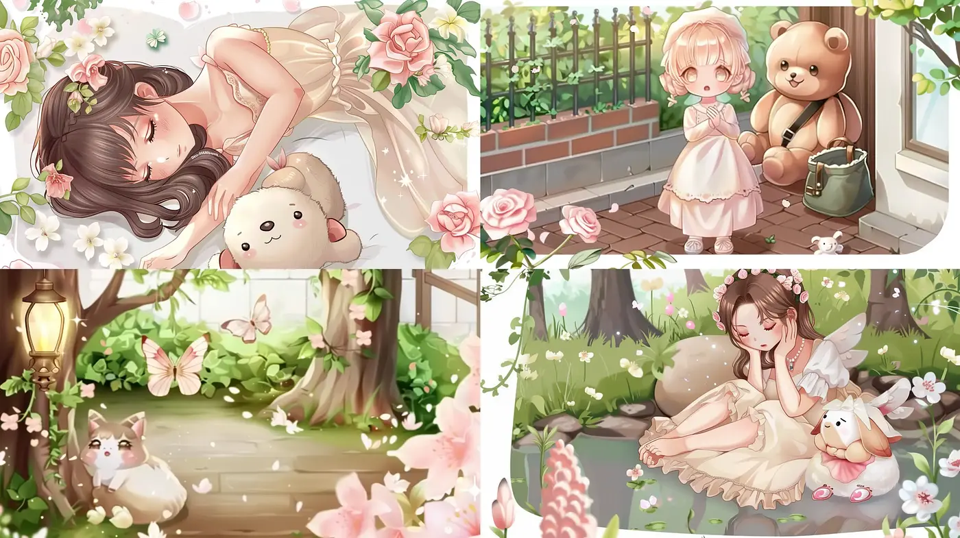 Whimsical Garden Idylls in Soft Pastels - Midjourney sref style
