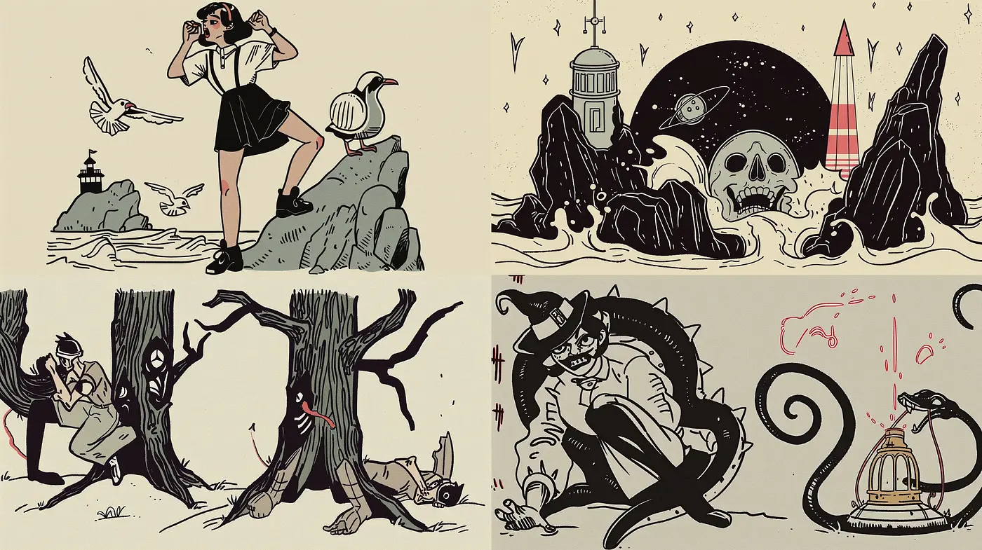 Eccentric Tales of Yesteryear in Sepiatone: A Vintage Comic Book Homage - Midjourney sref style