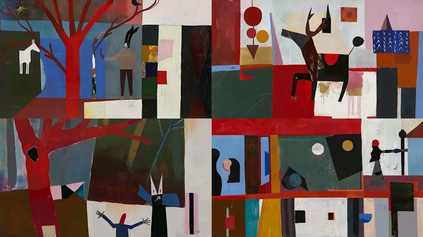 Vibrant Geometric Abstraction with an Eclectic Mix of Textures and Influences - Midjourney sref style