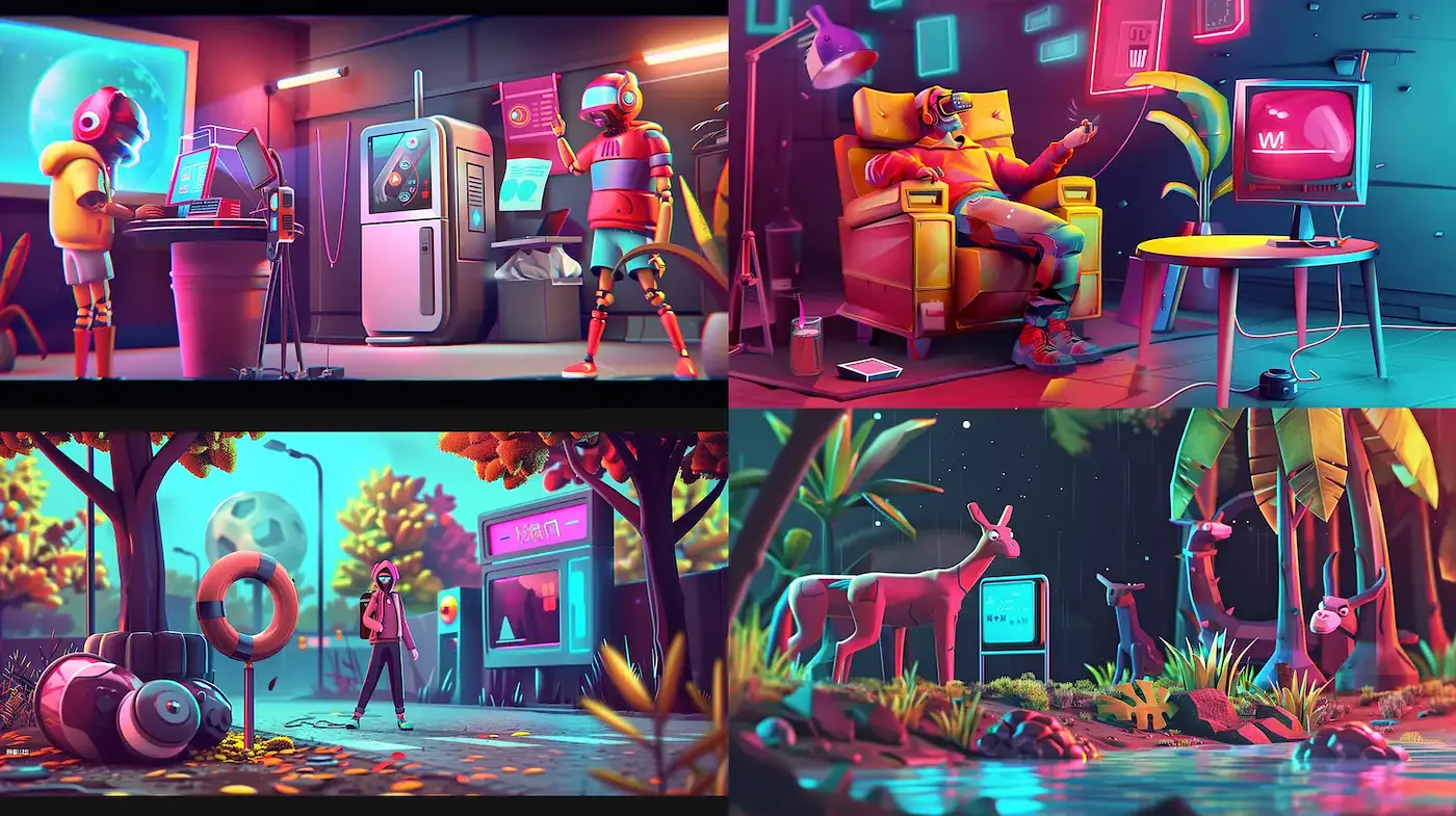 Futuristic, vibrant aesthetic with a blend of whimsical and retro elements - Midjourney sref style
