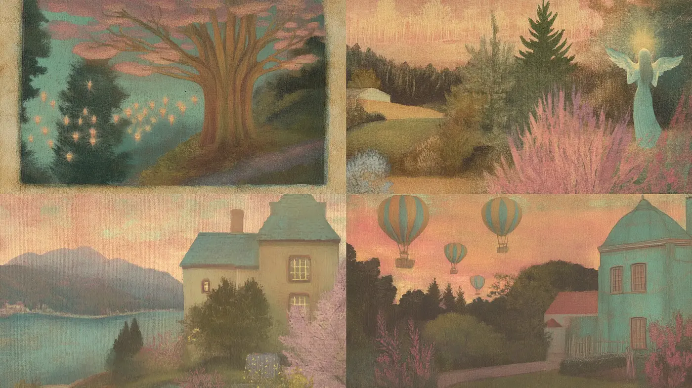 Ethereal Pastel Dreamscape with Vintage Textures - Midjourney sref style