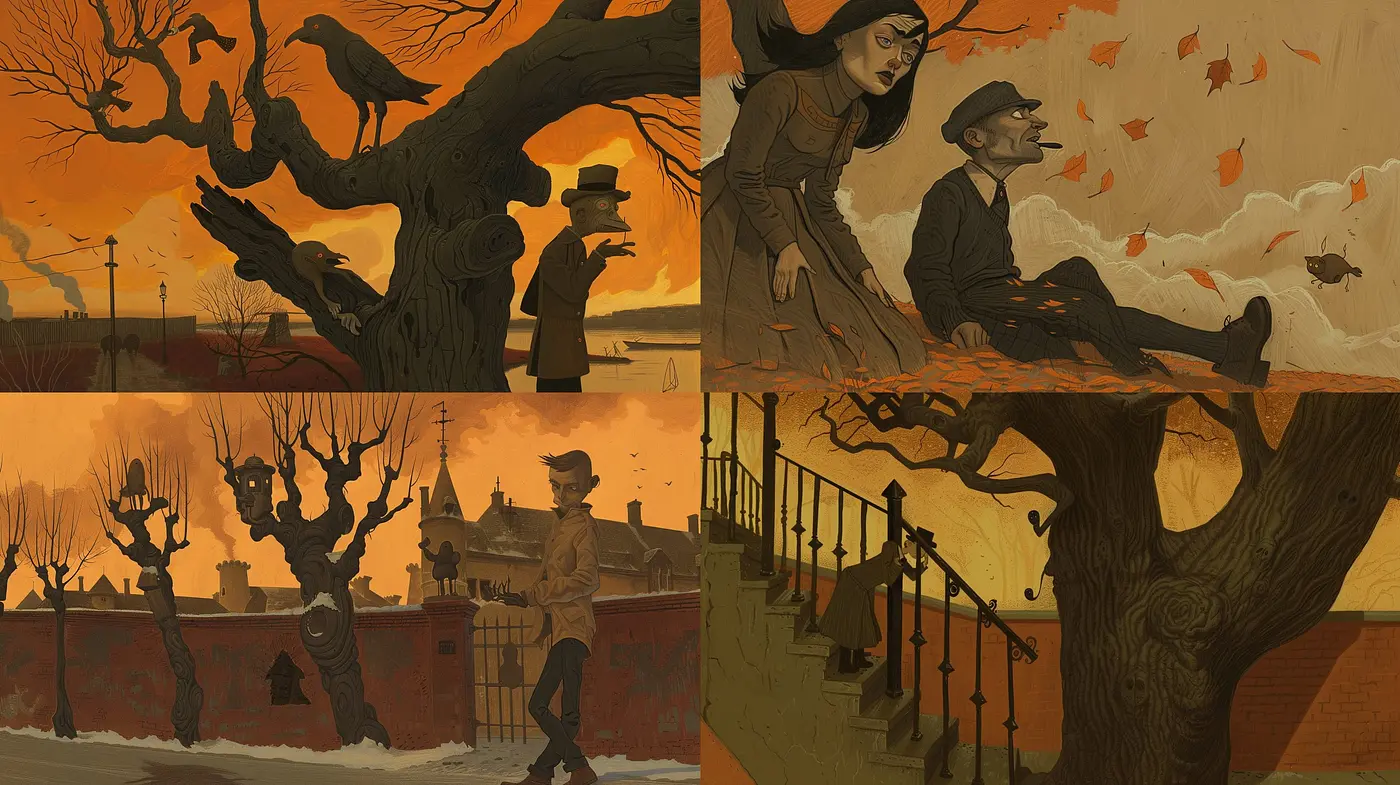 Twilight Nocturne: A Homage to Stylized Vintage Storybook Illustrations - Midjourney sref style
