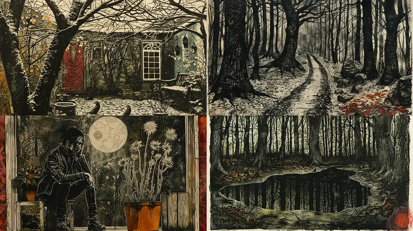 Whimsical Woodland Glimpses: An Enchanting Narrative in Earthy Tones - Midjourney sref style