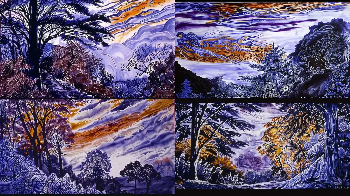 Surreal Vistas with Dramatic Sky Textures and Nature Elements - Midjourney sref style