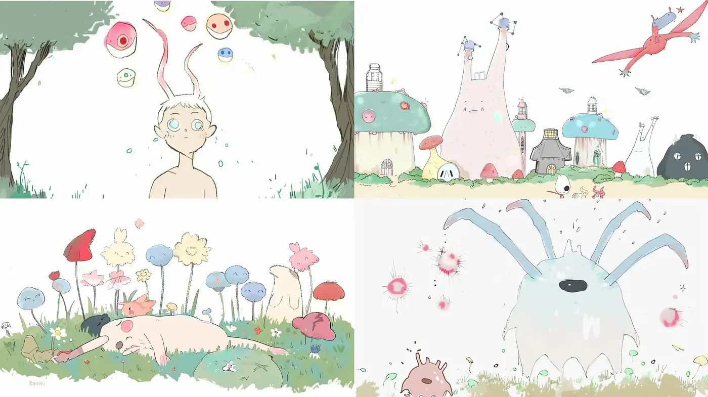 Dreamlike Watercolor Whimsy: A Gentle Pastel Storybook Harmony - Midjourney sref style