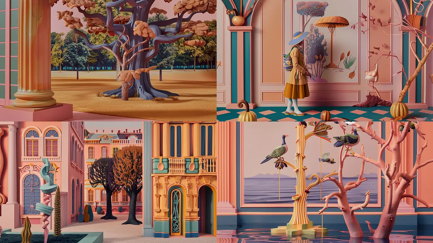 Surrealist Pastel Dreamscape: A Harmonious Blend of Fantasy and Refined Elegance - Midjourney sref style