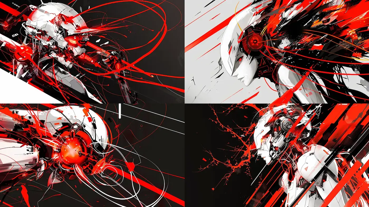 Dynamic and Futuristic Illustrations with a Powerful Red Motif - Midjourney sref style