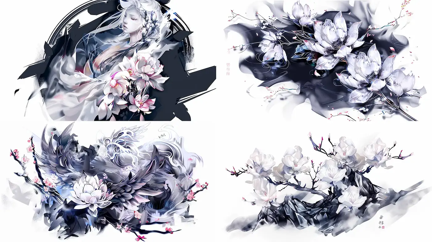 Elegant and Ethereal Blend of Traditional Japanese Aesthetic with Modern Abstract Techniques - Midjourney sref style