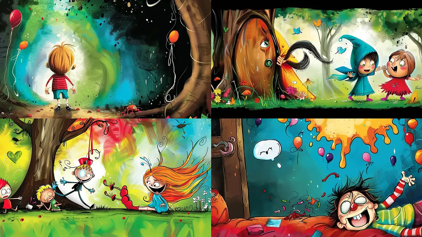 Whimsical Storybook Fusion with Vibrant Cartoon Illustrations - Midjourney sref style