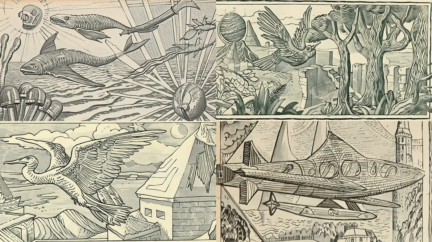 Etched Timelessness: A Consistent Fusion of Vintage Line Art and Sepia Tones - Midjourney sref style