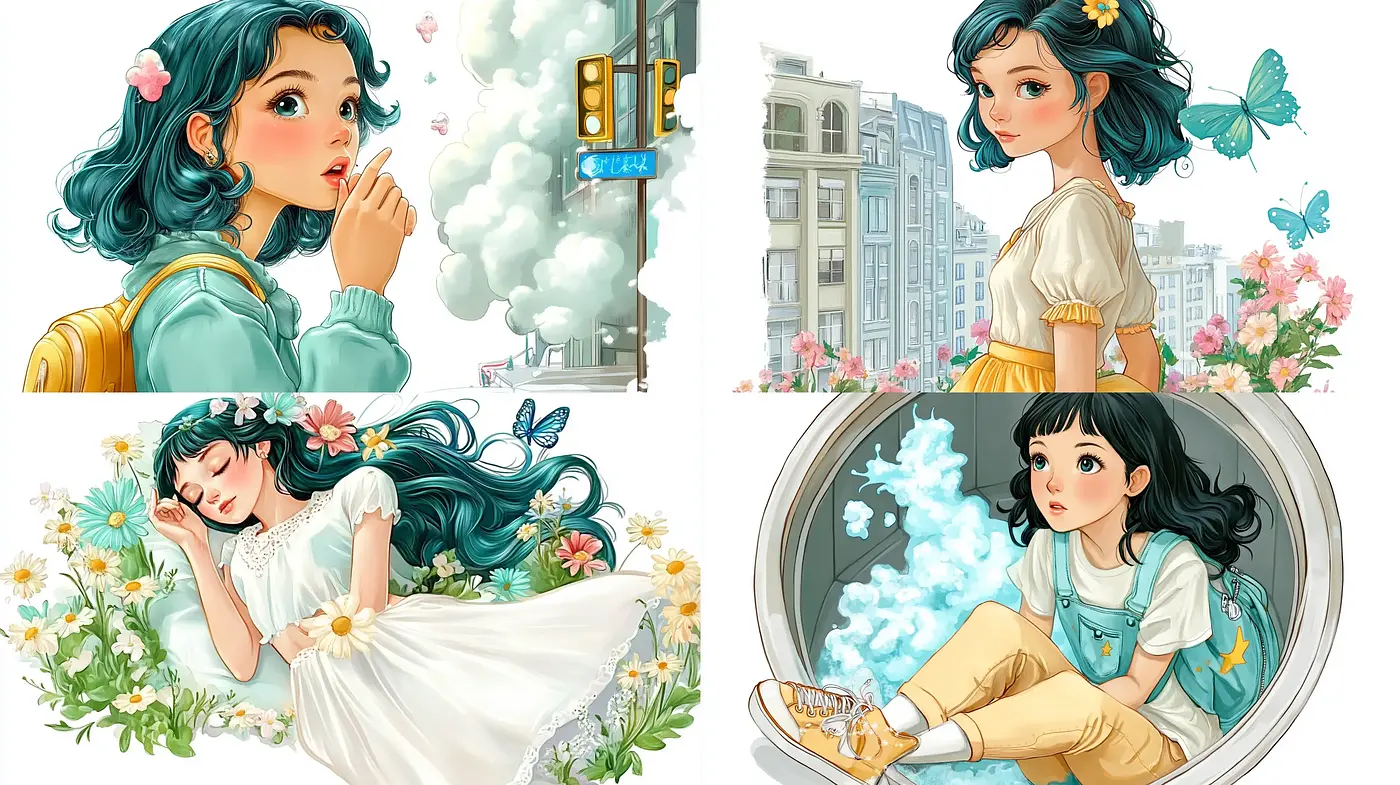 Whimsical Portraits of Serenity with Pastel Storybook Charm - Midjourney sref style
