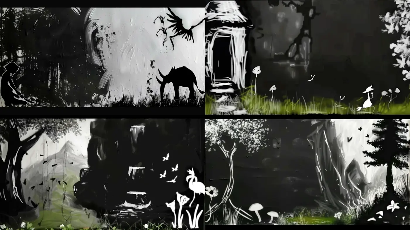 Monochromatic Whimsy: A Dreamlike Divergence in Black and White - Midjourney sref style