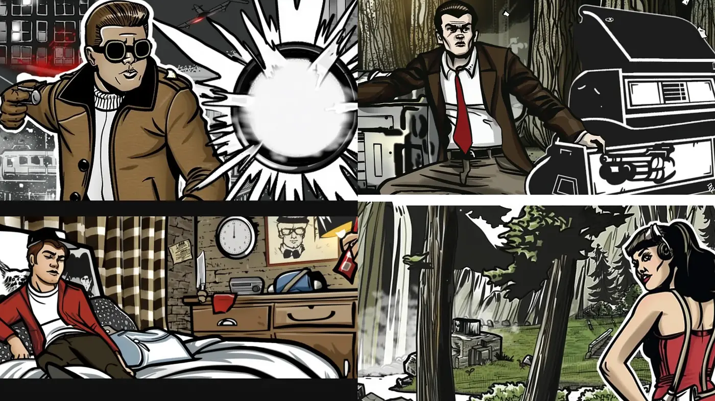 Noir-Inspired Comic Book Fusion with a Retro Twist - Midjourney sref style
