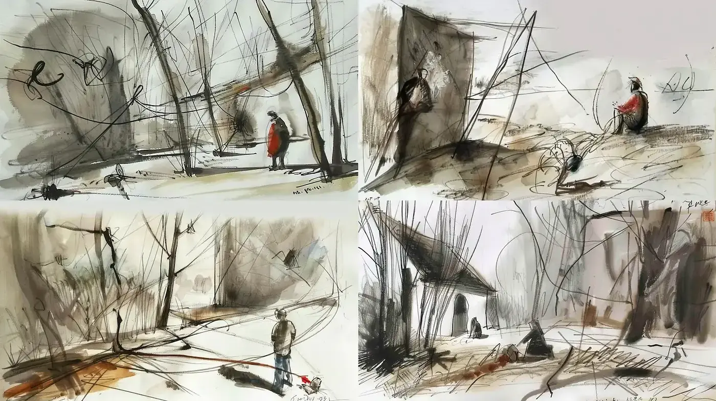 Expressive and Somber Landscape Interpretations - Midjourney sref style