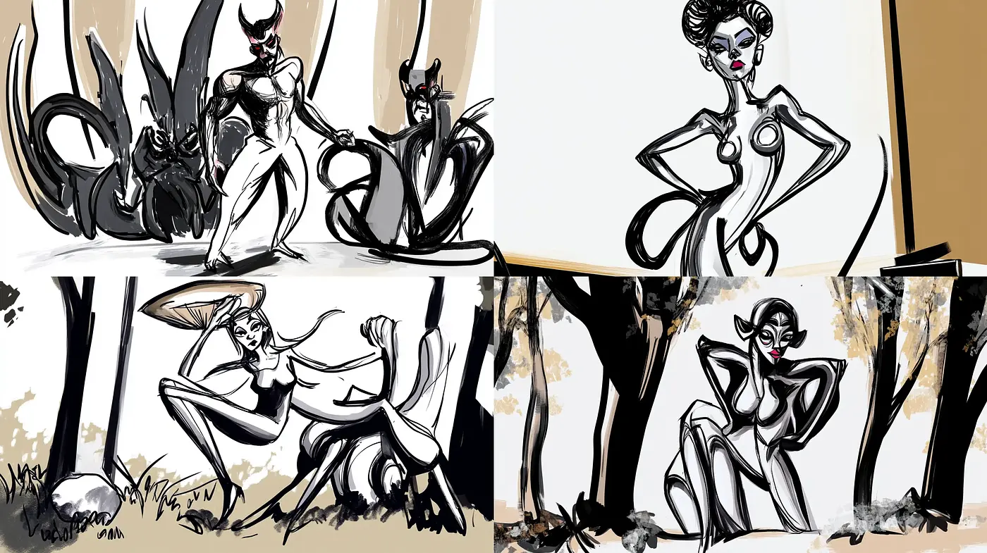 Elegant Monochrome with Expressive Ink-like Strokes - Midjourney sref style