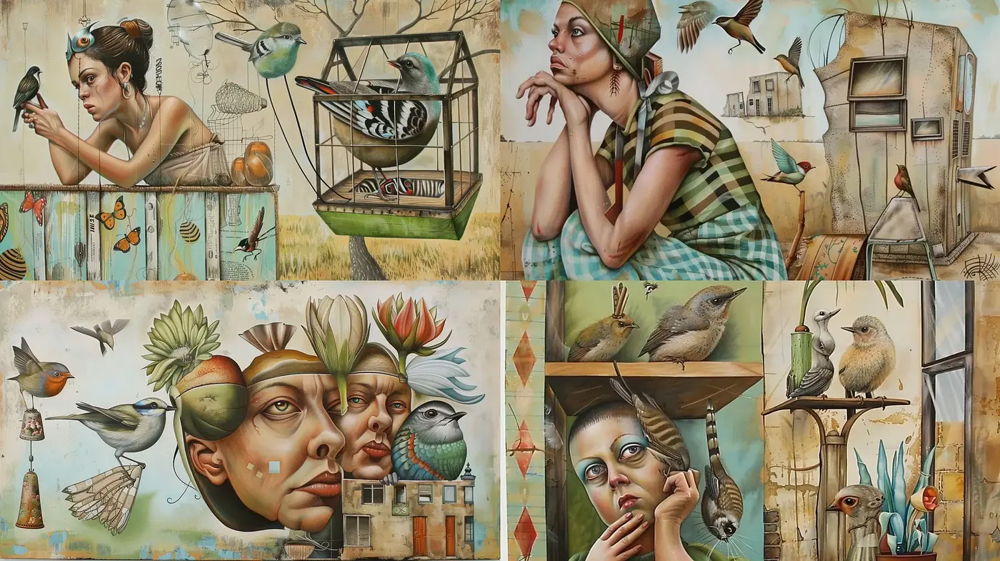 Surrealist Nature-Infused Portraiture in Muted Earth Tones - Midjourney sref style
