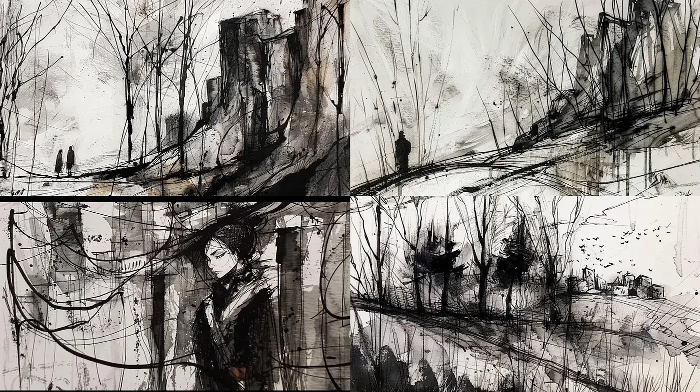 Monochrome Whispers of Abstract Expressionism - Midjourney sref style