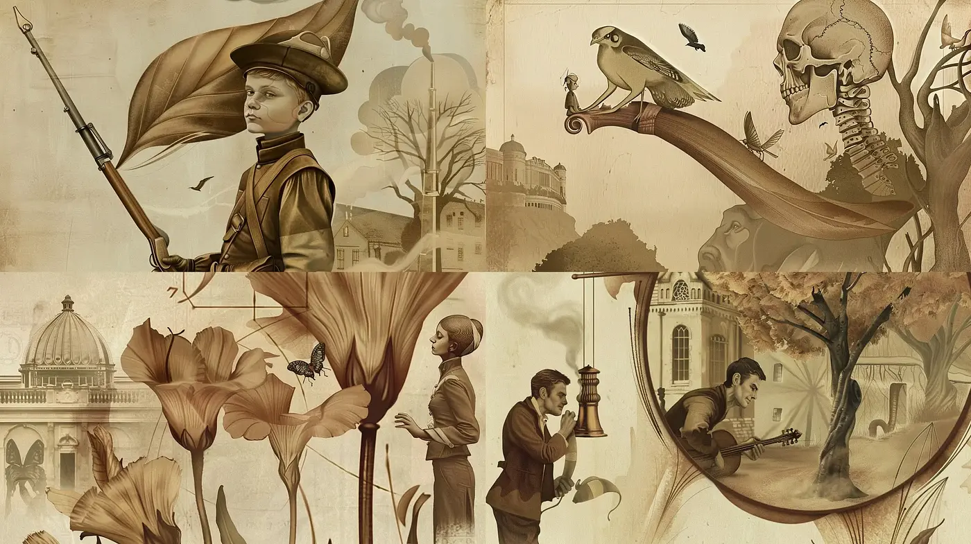 Sepia-Toned Dreamscape of Surreal Nostalgia - Midjourney sref style