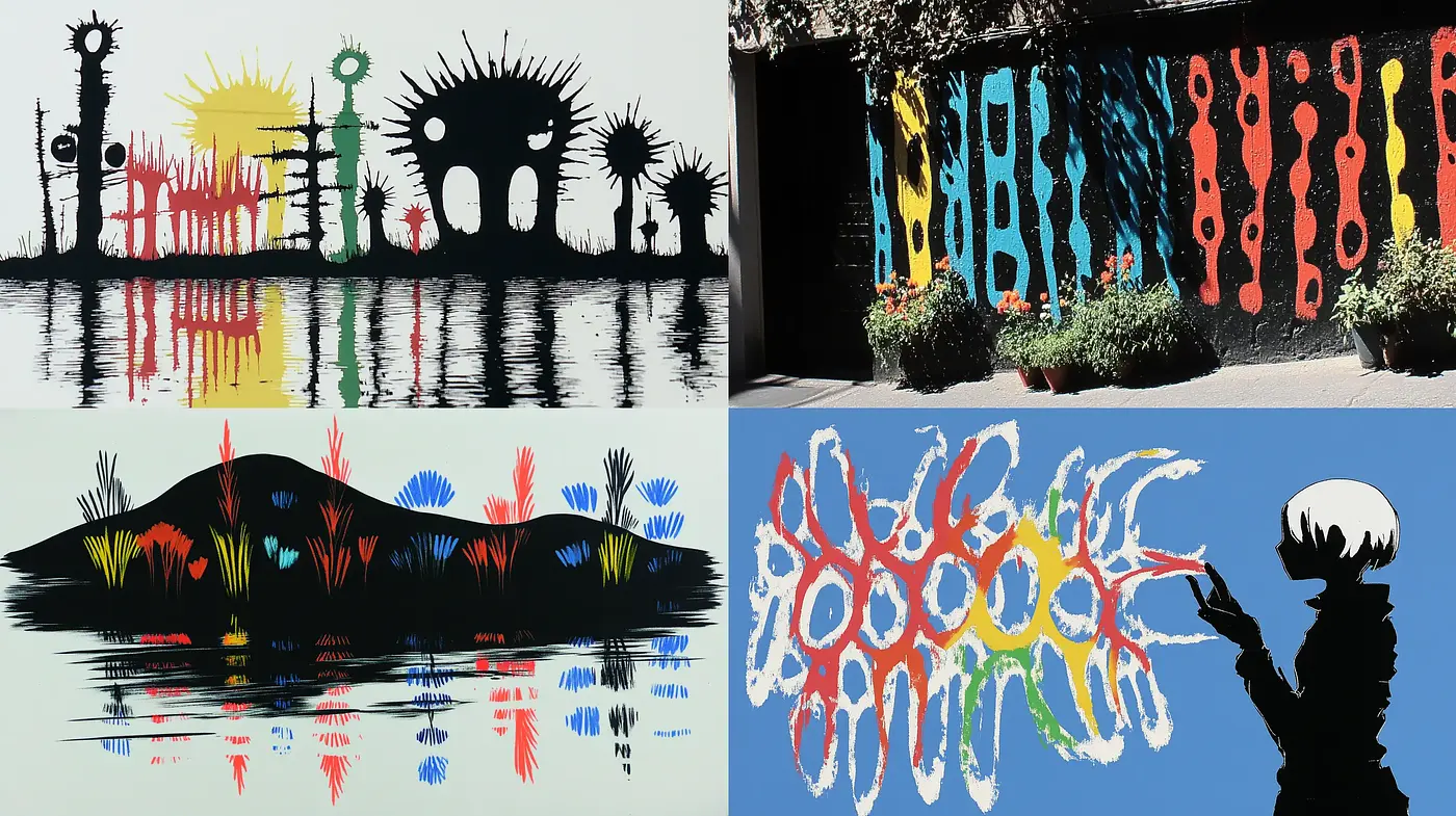Abstract Expressionist Graffiti with Natural and Urban Fusion - Midjourney sref style