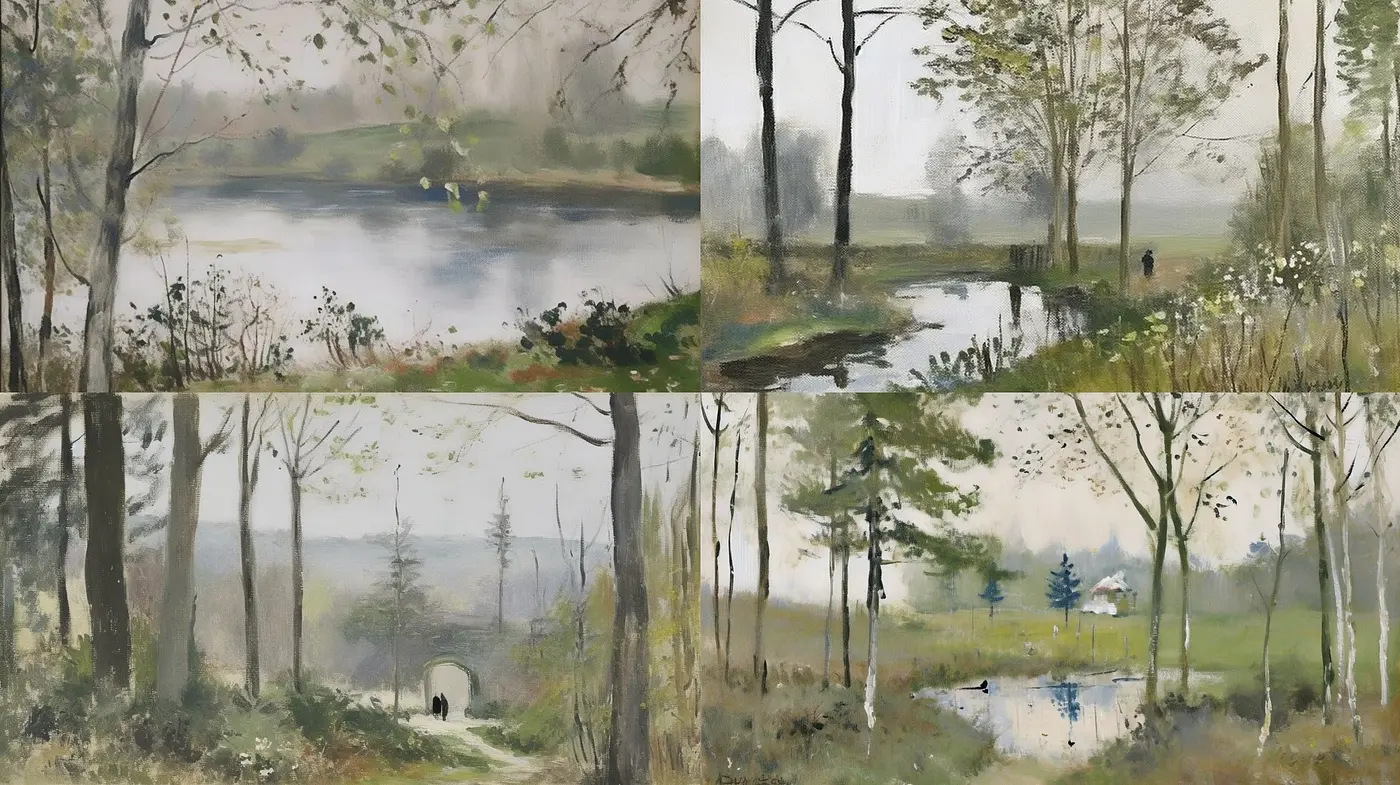 Ethereal Brushwork Landscapes in Muted Serenity - Midjourney sref style