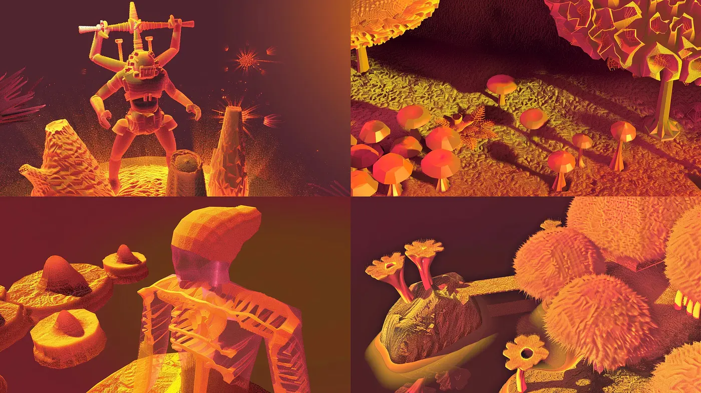 Amber Illumination: A Warm Tonal Voyage Through Surreal Landscapes - Midjourney sref style