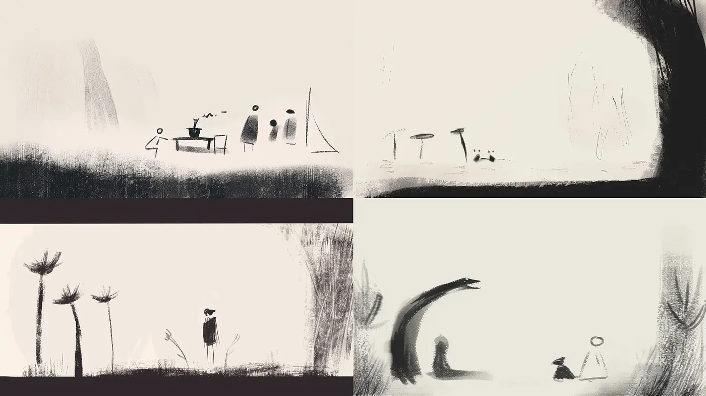 Abstract Brushwork Harmony in Monochrome - Midjourney sref style