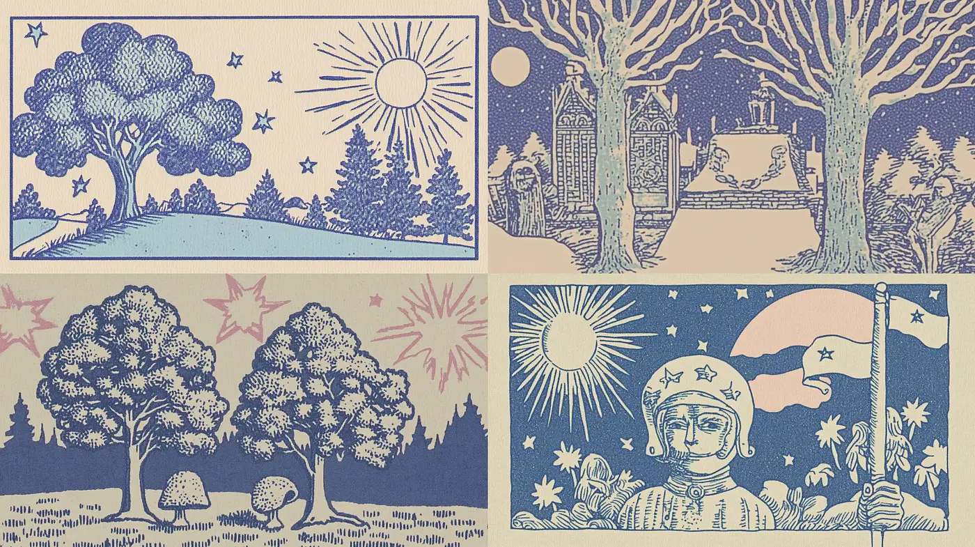 Whimsical Nostalgic Toile Illustrations in Pastel Tones - Midjourney sref style