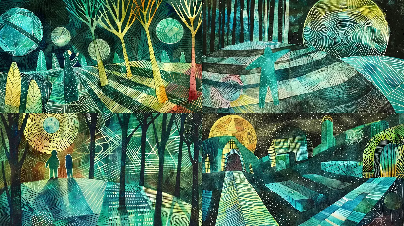 Enchanting Arboreal Dreamscape: A Tapestry of Luminous Nocturnal Visions - Midjourney sref style