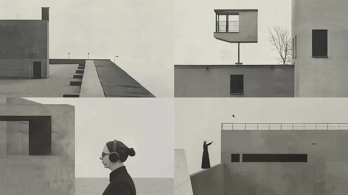 Exploration of Minimalist Architectures with a Monochromatic Essence - Midjourney sref style