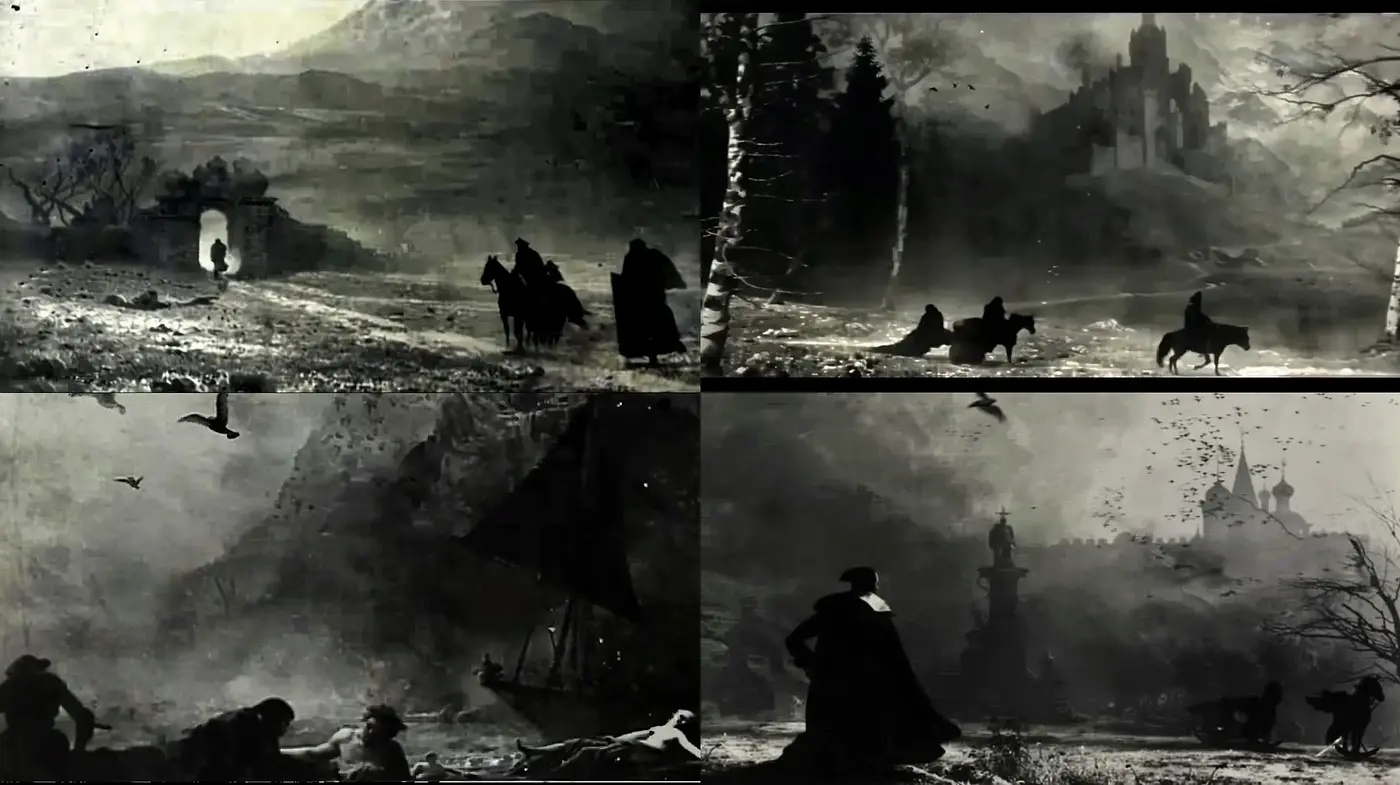 Gothic Reverie: Echoes of Traditional Romanticism in Monochrome - Midjourney sref style