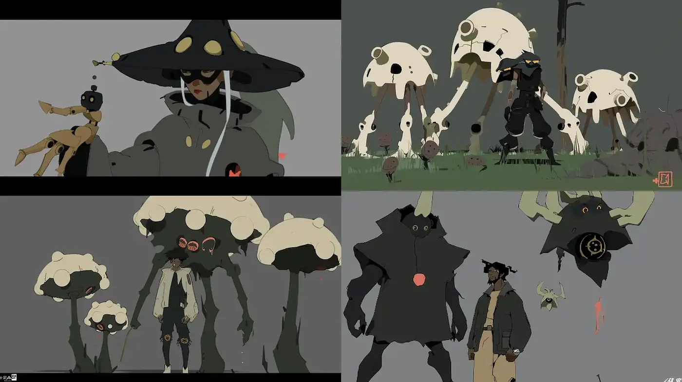Whimsical Fantasy Character Design with Organic Elements and Minimalist Aesthetic - Midjourney sref style