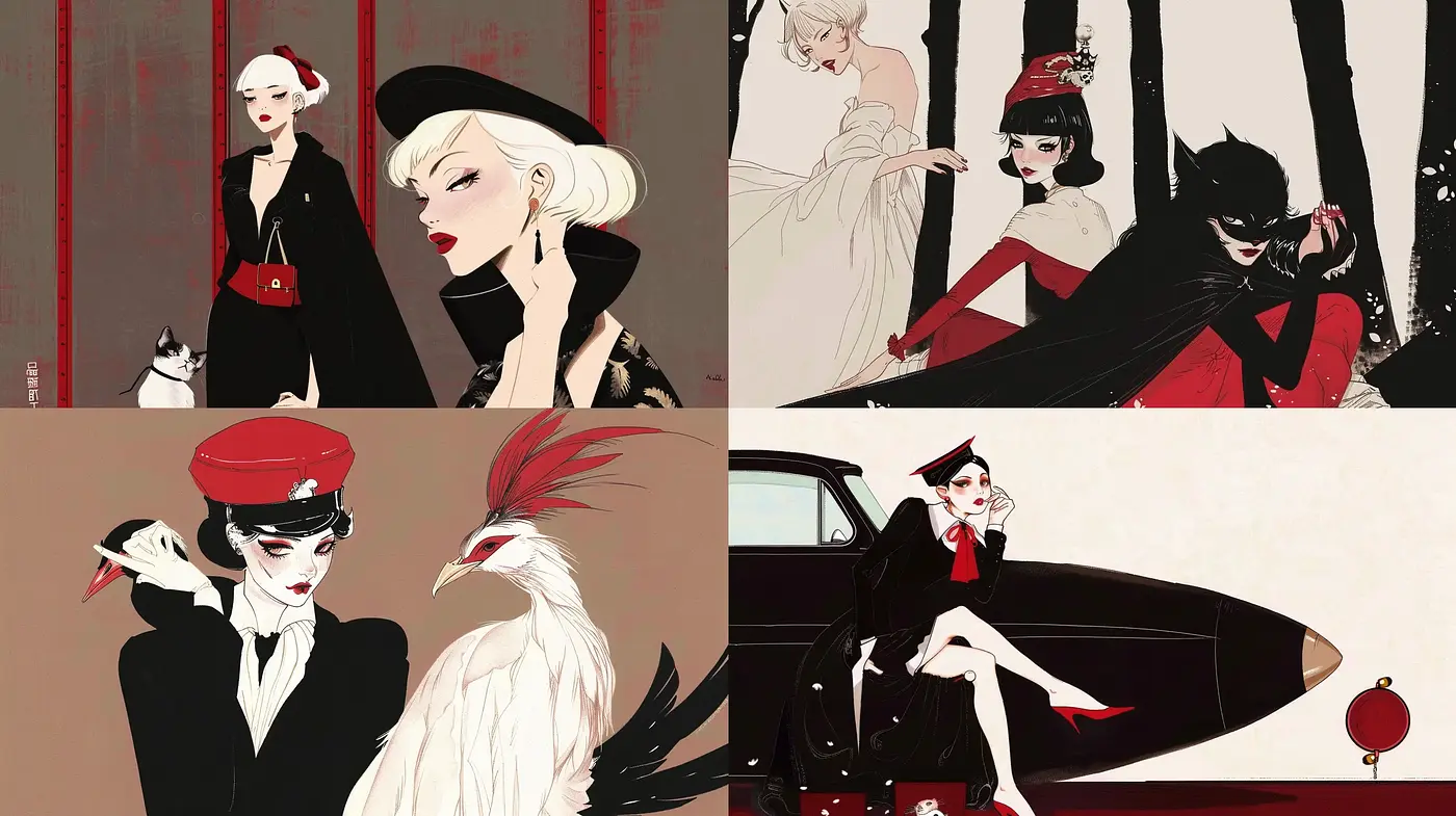 Elegant Noir Chic with a Modern Graphic Novel Twist - Midjourney sref style