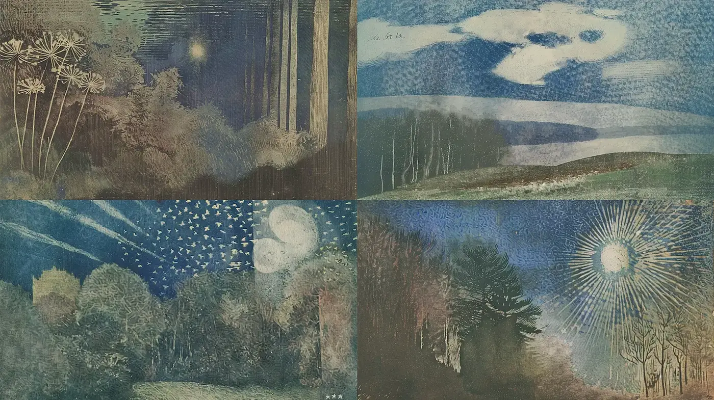 Nature-Inspired Dreamscapes with Ethereal Light and Textured Depth - Midjourney sref style