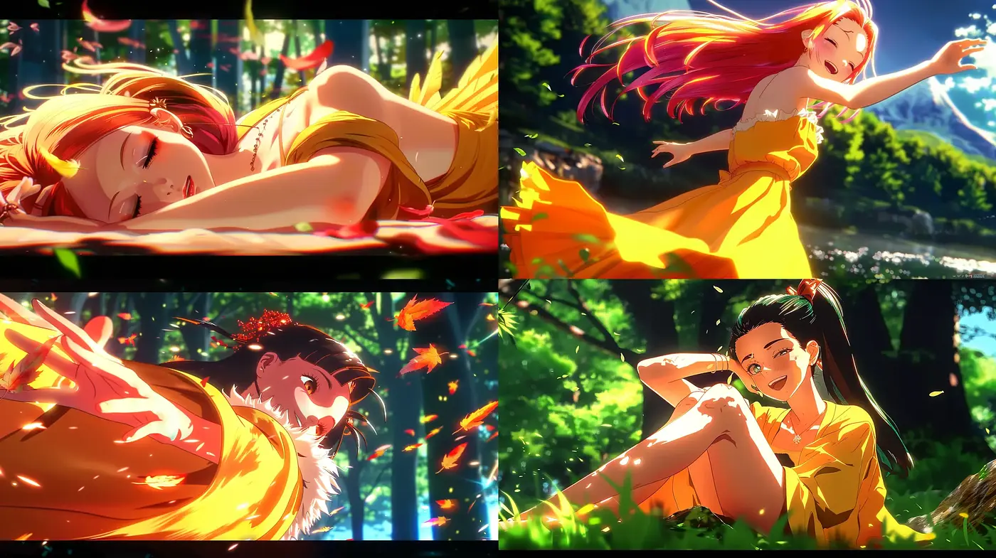 Luminous Anime-Inspired Dreamscapes with Vibrant Nature Accents - Midjourney sref style