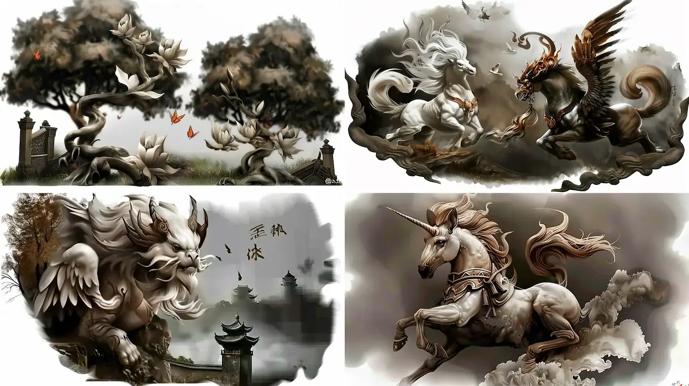 Ethereal Fantasy with Ancient Influences and Harmonious Composition - Midjourney sref style