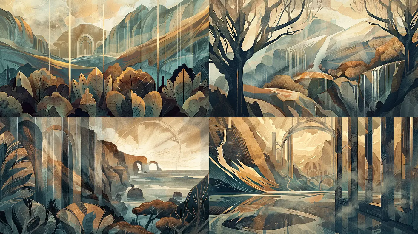 Ethereal Nature-Inspired Tapestry with Art Nouveau and Storybook Blends - Midjourney sref style