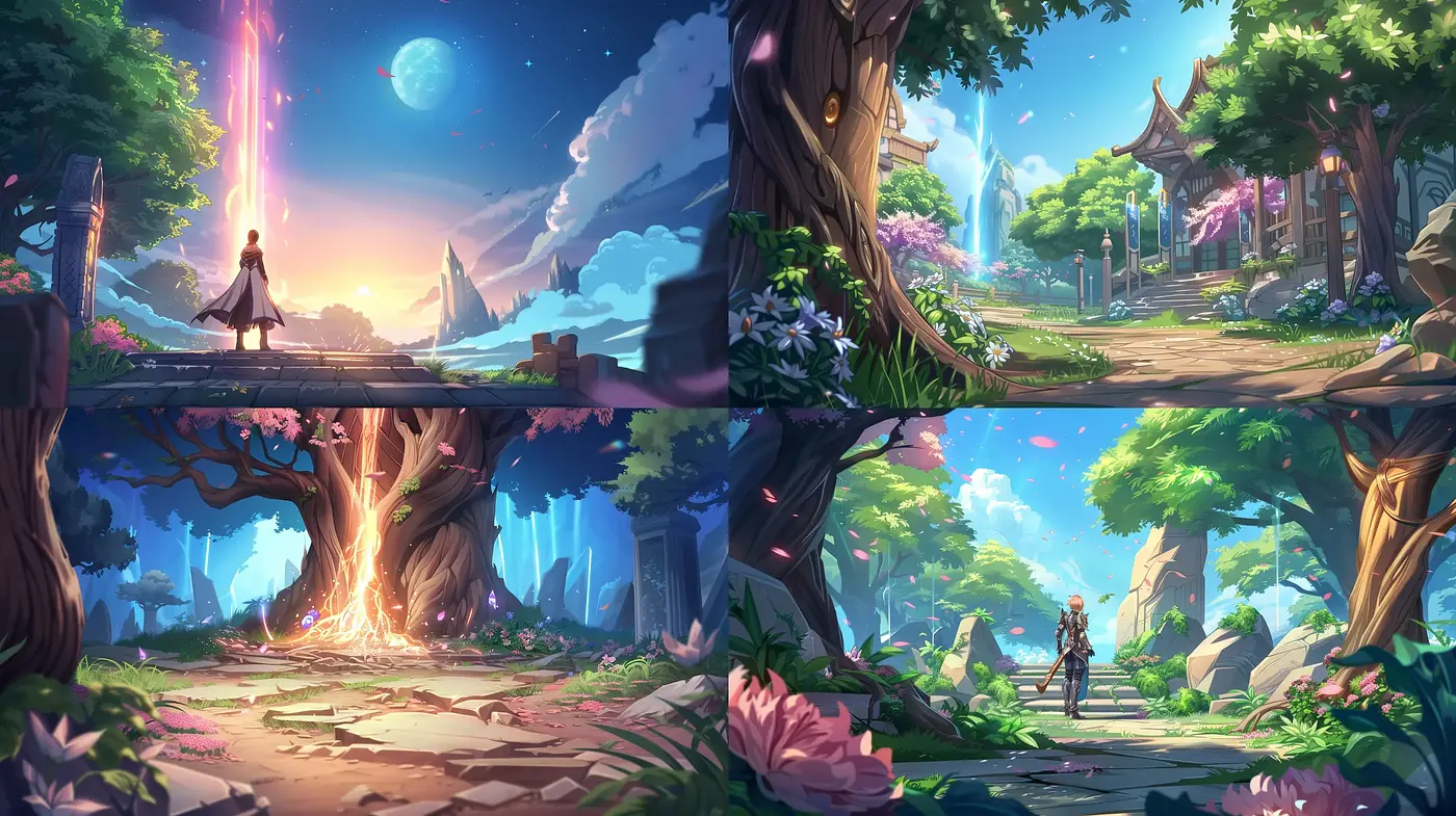 Ethereal Fantasy Landscapes: A Digital Panorama of Serene Nature and Vibrant Hues - Midjourney sref style