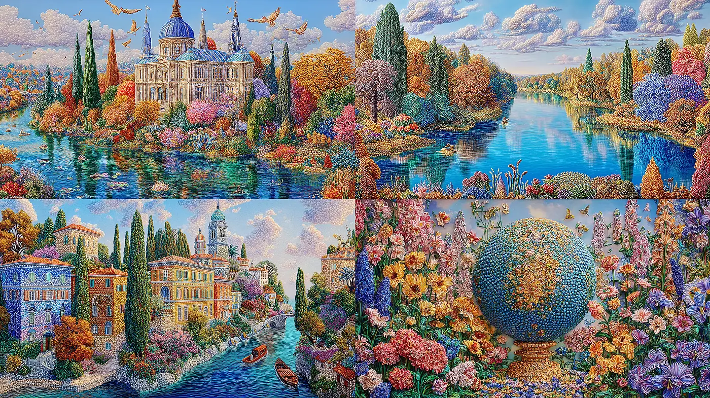 Vibrant and Whimsical Landscapes with Floral Abundance - Midjourney sref style