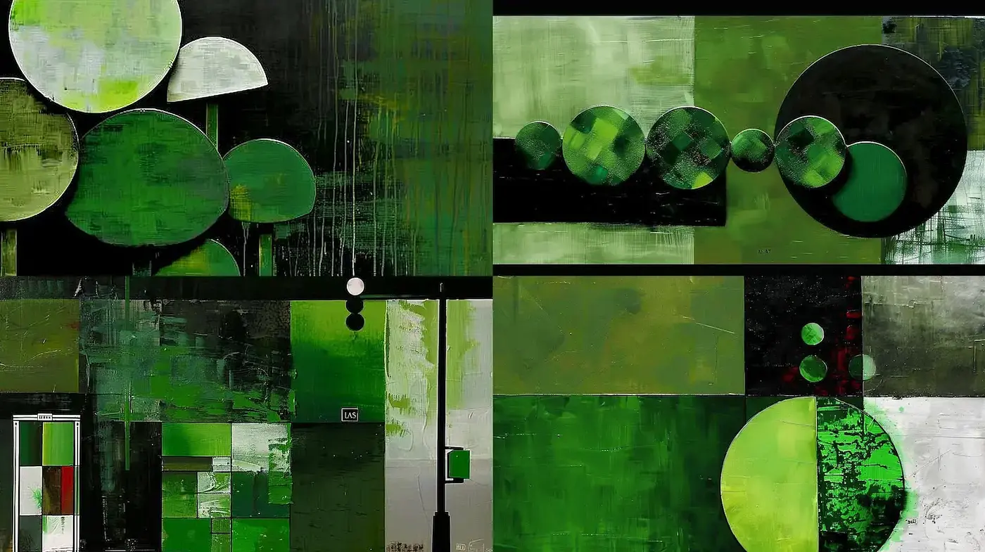 Contemporary Abstract Geometry with a Cohesive Green Palette - Midjourney sref style