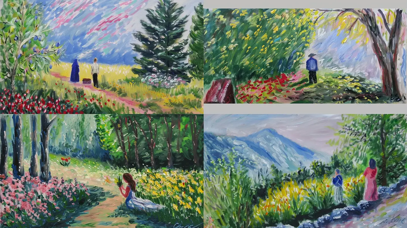 Consistent Vivid Impressionistic Essence Across Varied Landscapes - Midjourney sref style