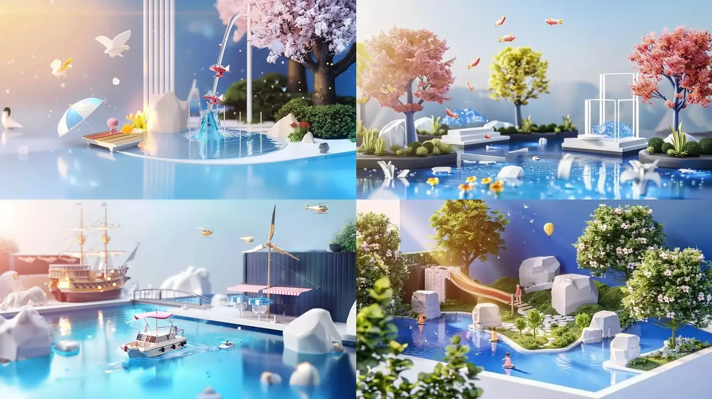 Serene Aquatic Dreamscape in Blossoming Pastel Hues - Midjourney sref style