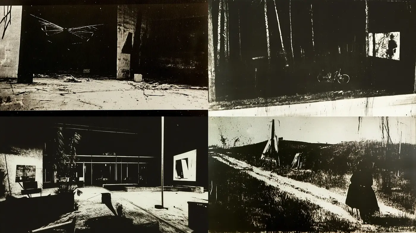Monochromatic Echoes of Solitude and Decay - Midjourney sref style