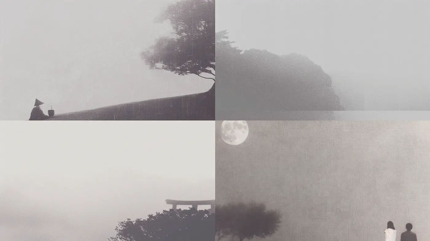 Ephemeral Mist: An Homage to Asian Ink Wash Paintings and Minimalism - Midjourney sref style