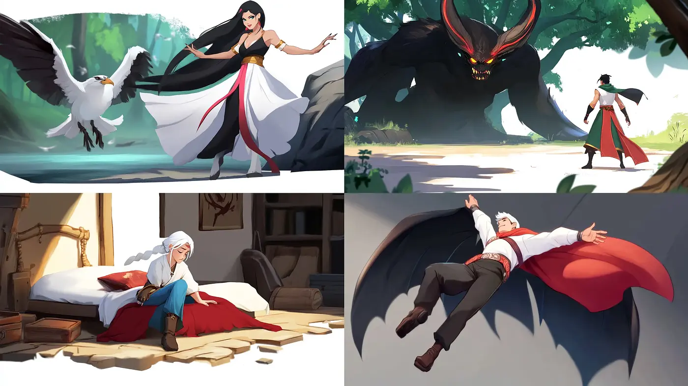 Dramatic Storybook Illustration with Lively Expressions and Dynamic Poses - Midjourney sref style