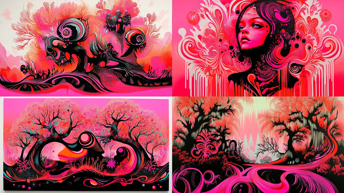 Psychedelic Dreamscape with Art Nouveau Elements - Midjourney sref style