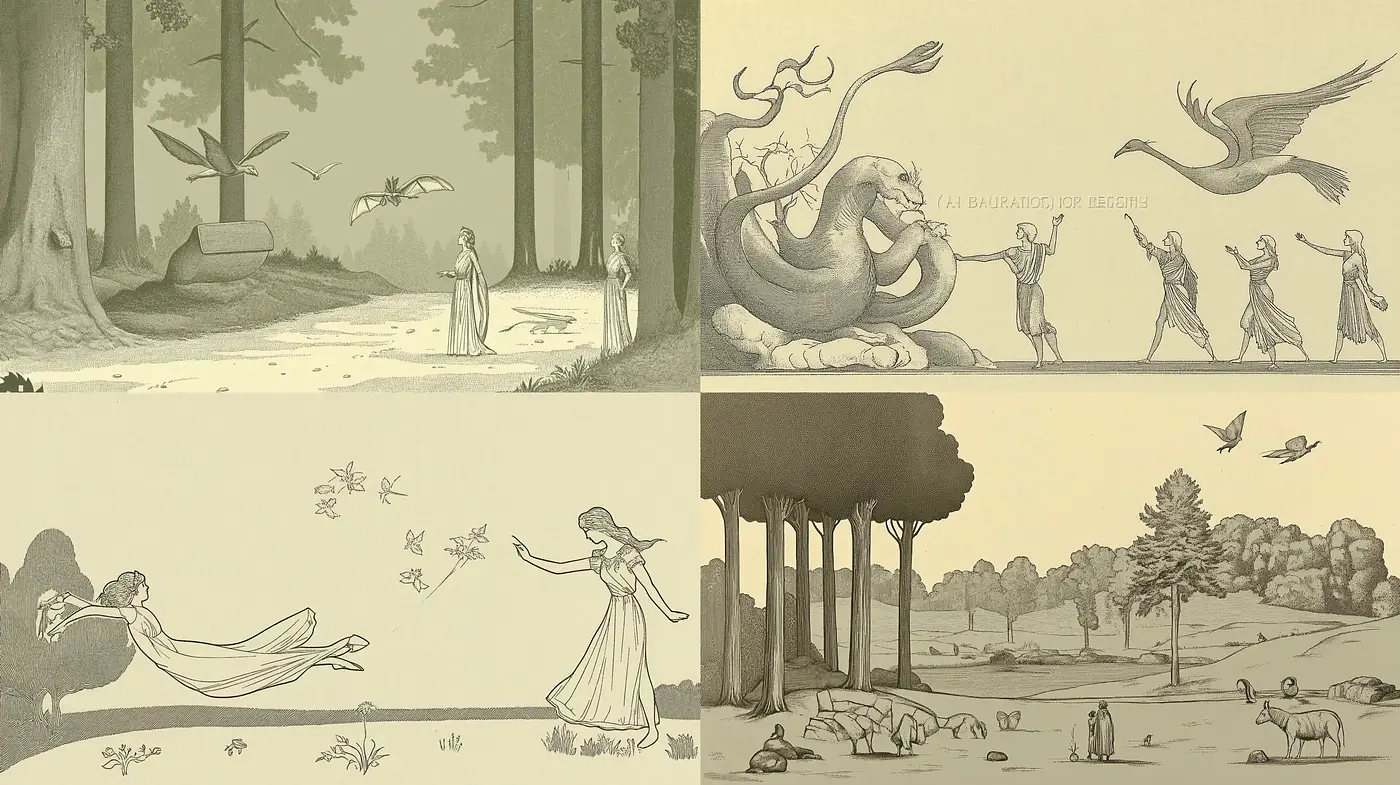 Ethereal Pastoral Elegance in Monochromatic Sepia Tones - Midjourney sref style