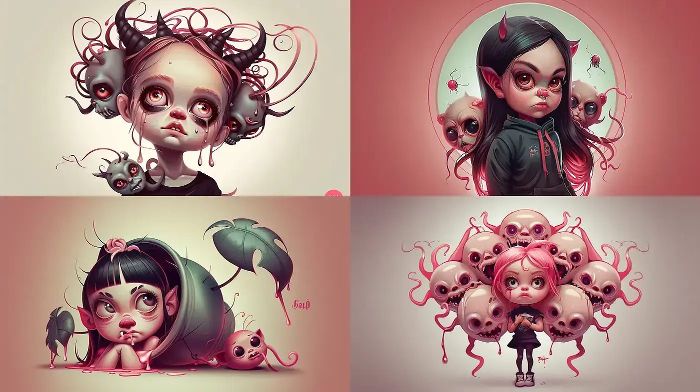 Playful yet eerie aesthetic with surreal elements - Midjourney sref style